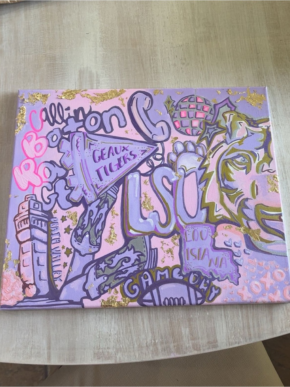 Hand-Painted LSU Tigers Mixed Media Canvas - Pink & Purple